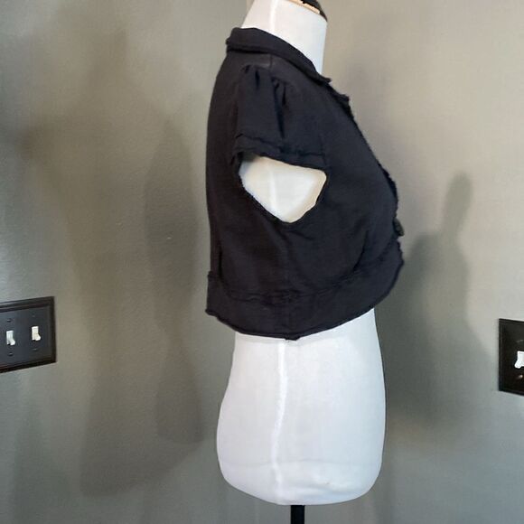 Y2K Shrug Jacket Cropped Soft Knit Sweatshirt Blazer Black - Picture 4 of 10